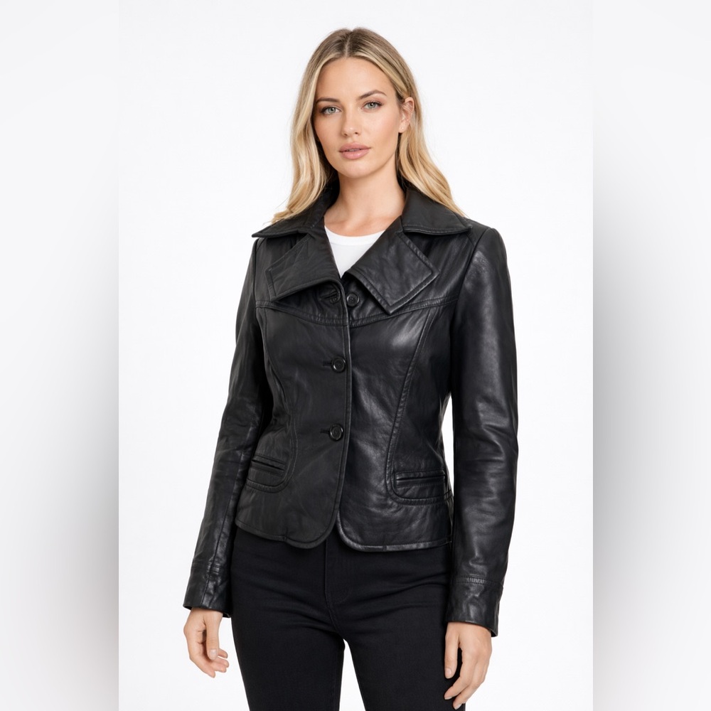 Adler Collection Black Leather Jacket Medium Great Condition Classic Career Chic